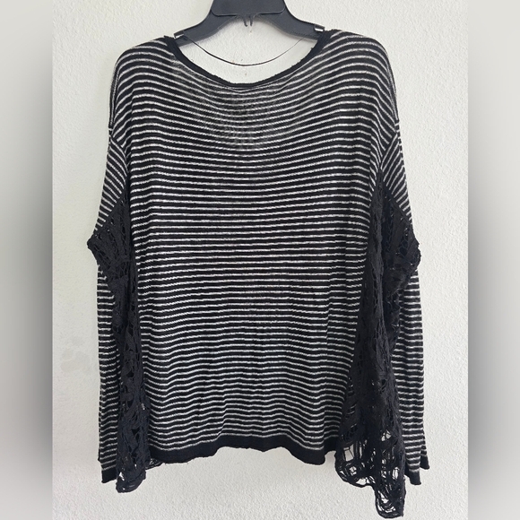 Free People Linen Blend Crochet Love Me Do Blouse Top Sz M Stripe Oversize - Picture 16 of 16